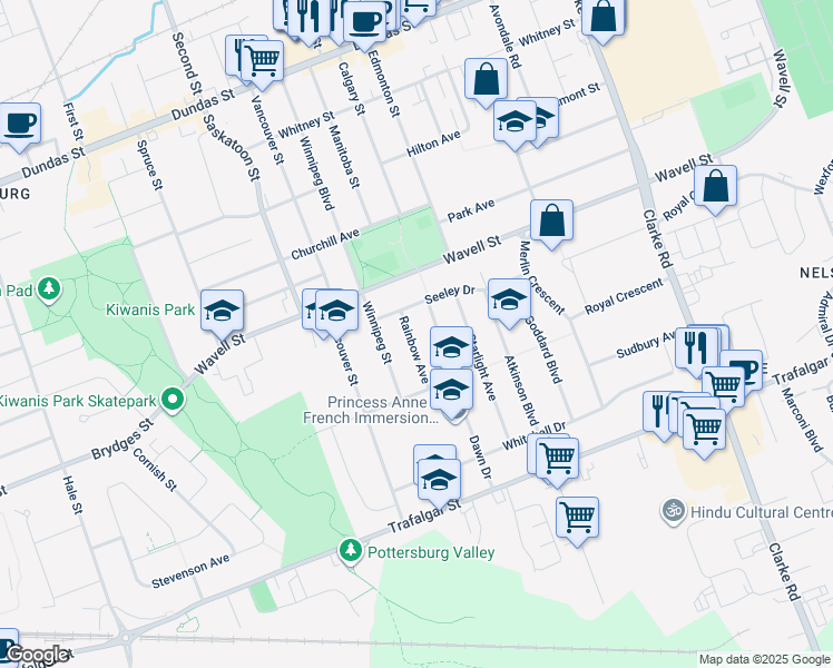 map of restaurants, bars, coffee shops, grocery stores, and more near 240 Rainbow Avenue in London