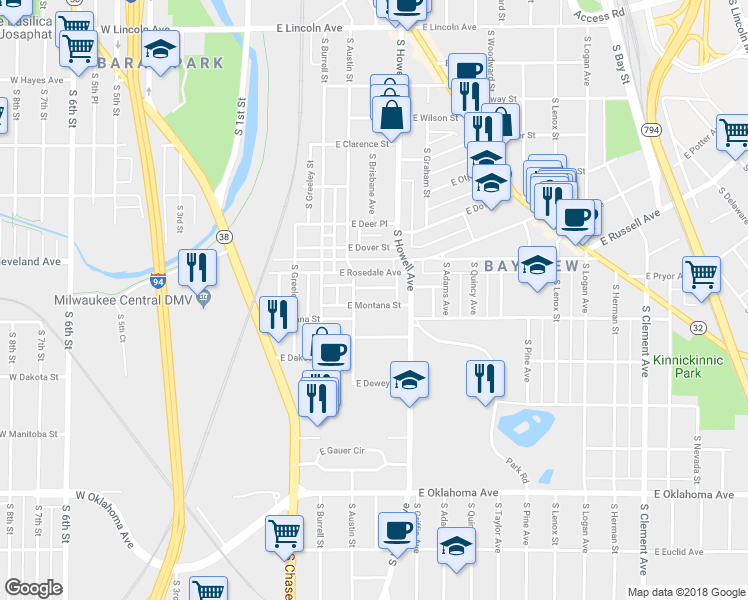 map of restaurants, bars, coffee shops, grocery stores, and more near 328 East Montana Street in Milwaukee