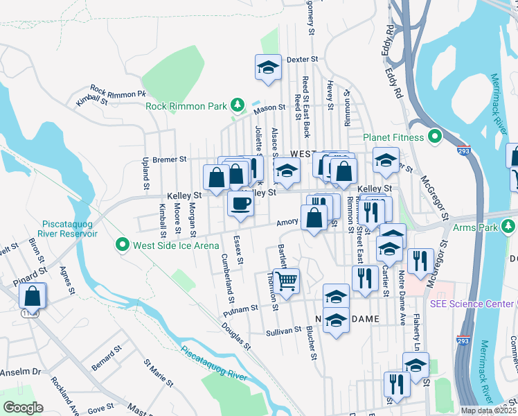 map of restaurants, bars, coffee shops, grocery stores, and more near 48 Alsace Street in Manchester