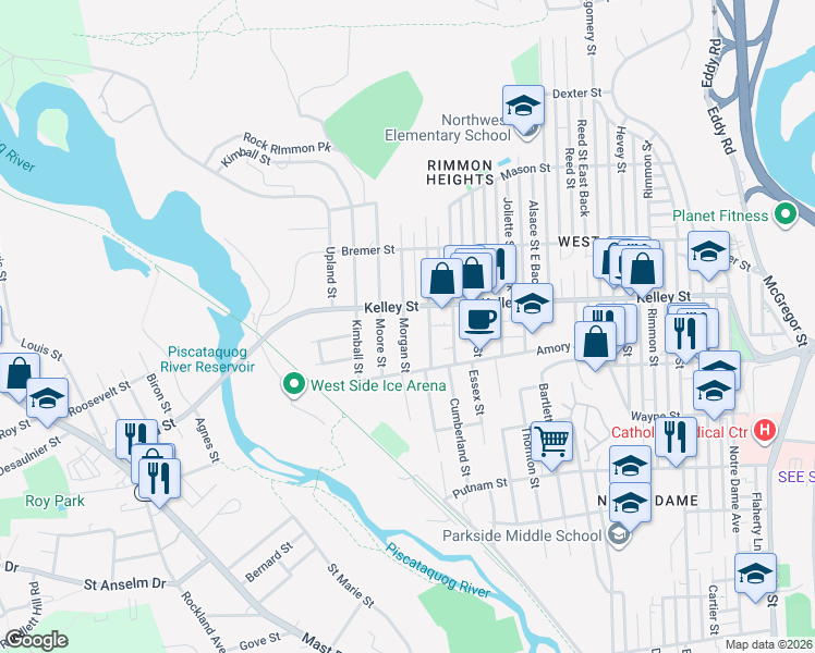map of restaurants, bars, coffee shops, grocery stores, and more near in Manchester