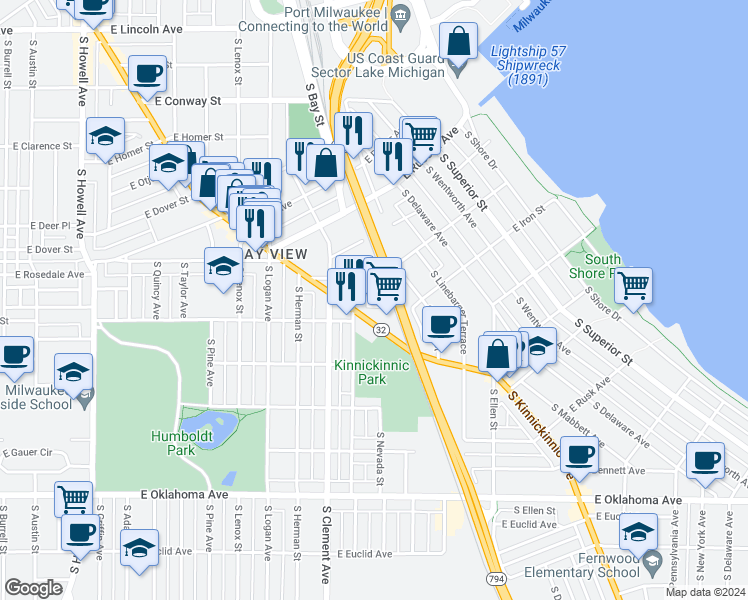map of restaurants, bars, coffee shops, grocery stores, and more near 1323 East Colorado Street in Milwaukee