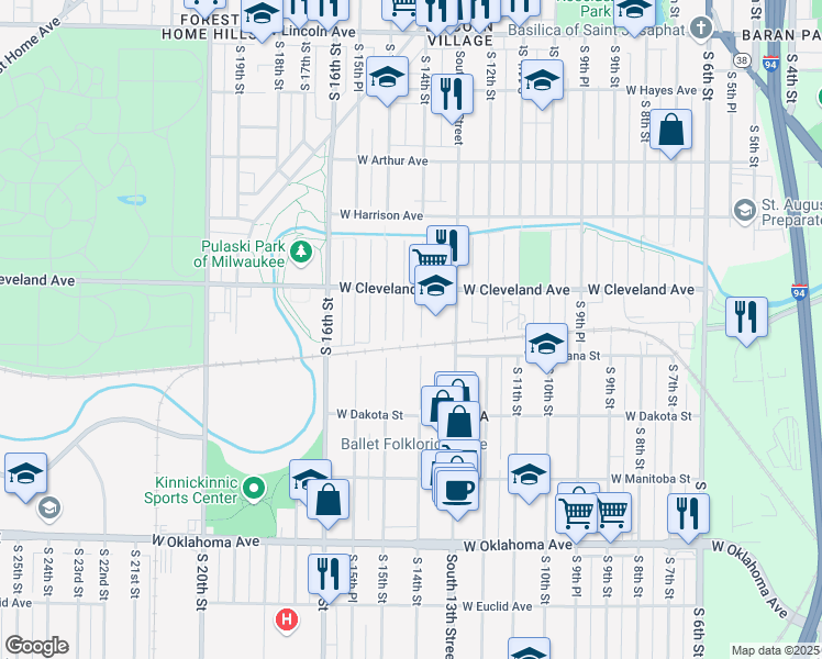 map of restaurants, bars, coffee shops, grocery stores, and more near 2743 South 14th Street in Milwaukee