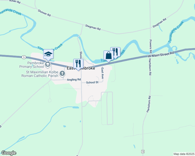 map of restaurants, bars, coffee shops, grocery stores, and more near 2631A School Street in Batavia