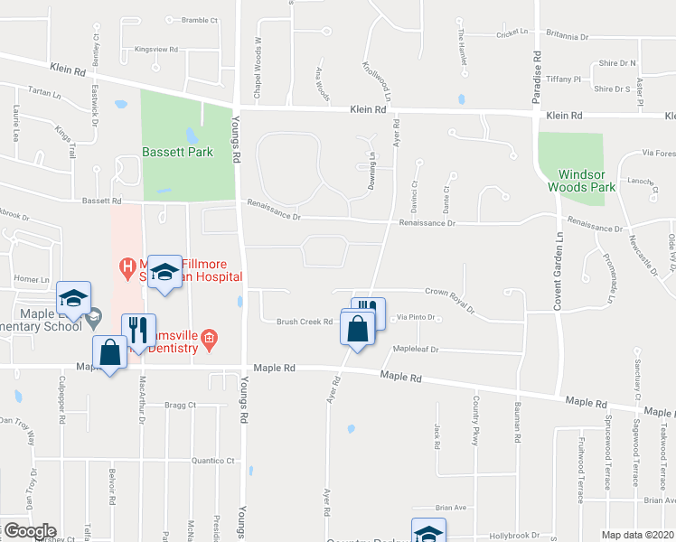 map of restaurants, bars, coffee shops, grocery stores, and more near 1165 Youngs Road in Buffalo