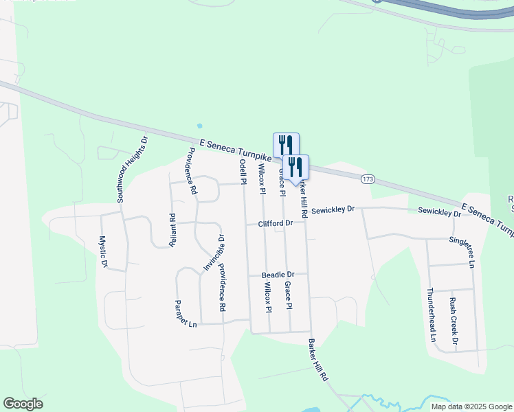 map of restaurants, bars, coffee shops, grocery stores, and more near 4611 Wilcox Place in Jamesville