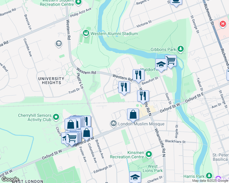 map of restaurants, bars, coffee shops, grocery stores, and more near 56 Essex Street in London