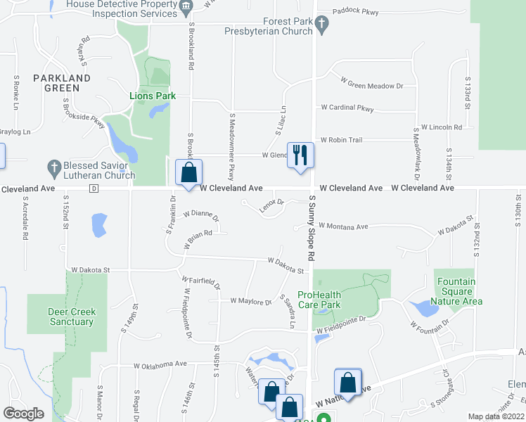 map of restaurants, bars, coffee shops, grocery stores, and more near 14225 Twilight Way in New Berlin