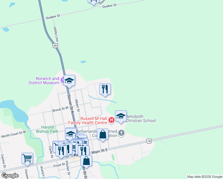 map of restaurants, bars, coffee shops, grocery stores, and more near 365 Poldon Drive in Norwich