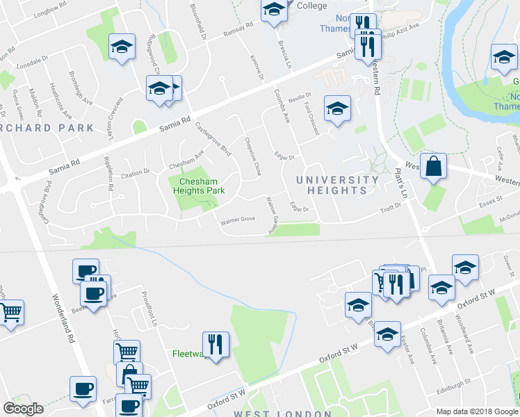 map of restaurants, bars, coffee shops, grocery stores, and more near 247 Walmer Grove in London