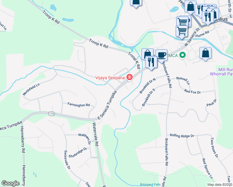map of restaurants, bars, coffee shops, grocery stores, and more near 7703 King Road in Manlius