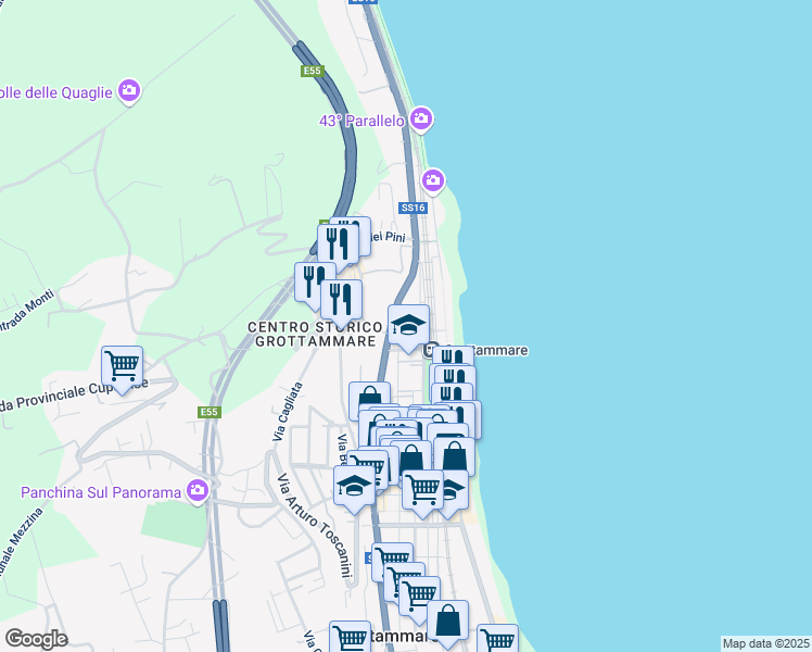 map of restaurants, bars, coffee shops, grocery stores, and more near 11 Via Ponte Lungo in Grottammare