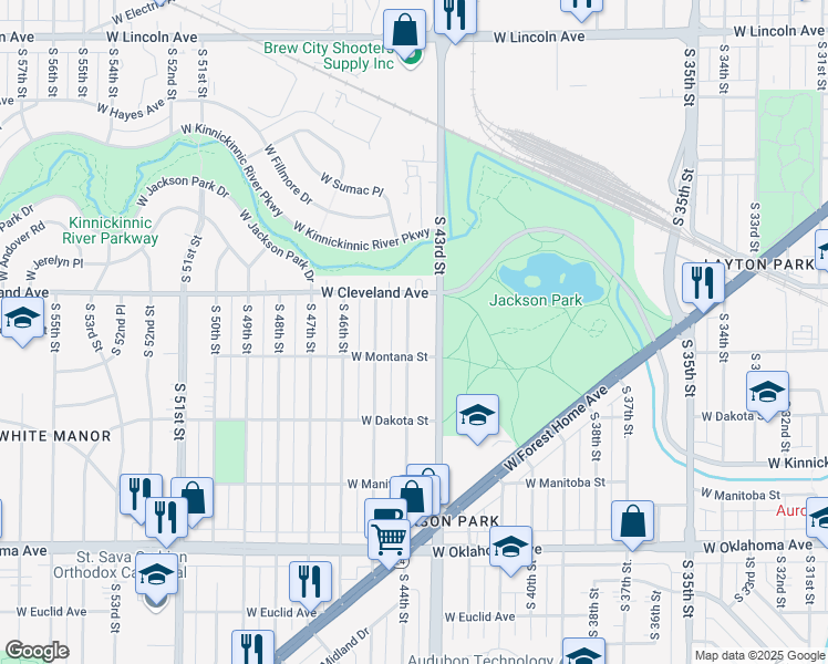 map of restaurants, bars, coffee shops, grocery stores, and more near 2748 South 44th Street in Milwaukee