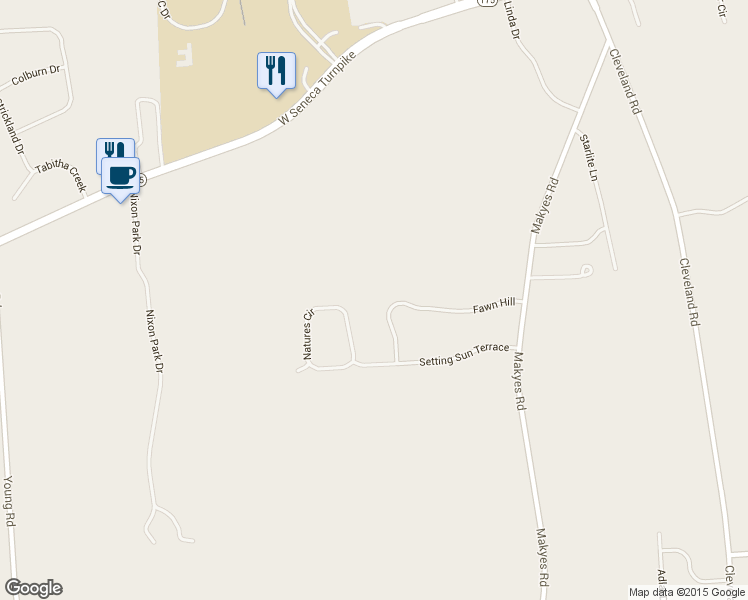 map of restaurants, bars, coffee shops, grocery stores, and more near 4737 Fawn Hill in Syracuse