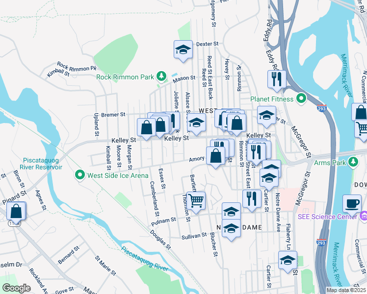 map of restaurants, bars, coffee shops, grocery stores, and more near 48 Alsace Street in Manchester