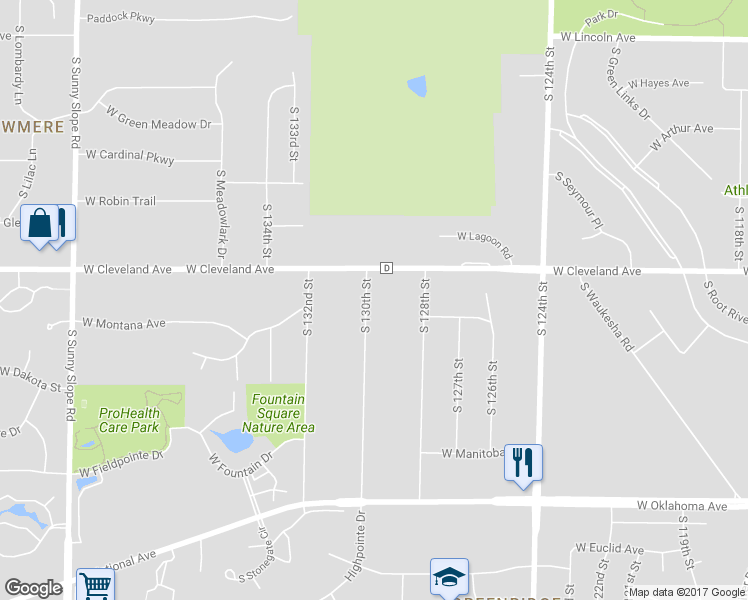 map of restaurants, bars, coffee shops, grocery stores, and more near 2730 South 130th Street in New Berlin