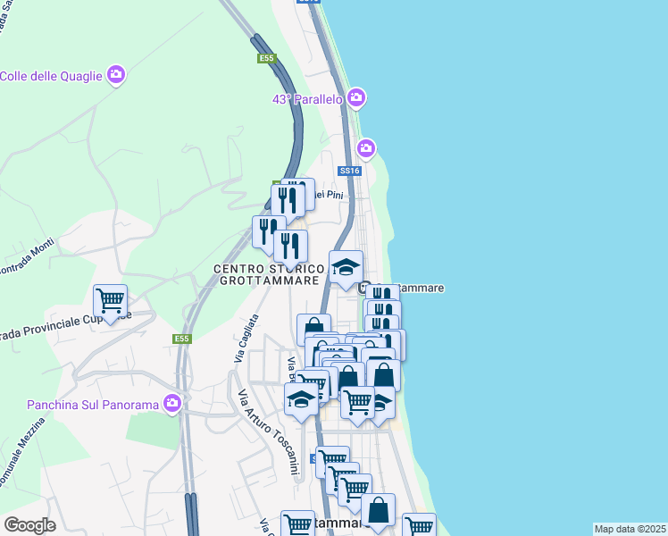 map of restaurants, bars, coffee shops, grocery stores, and more near 11 Via Ponte Lungo in Grottammare