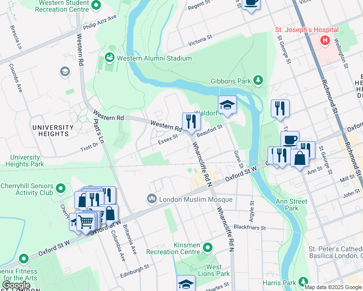 map of restaurants, bars, coffee shops, grocery stores, and more near 5 McDonald Avenue in London