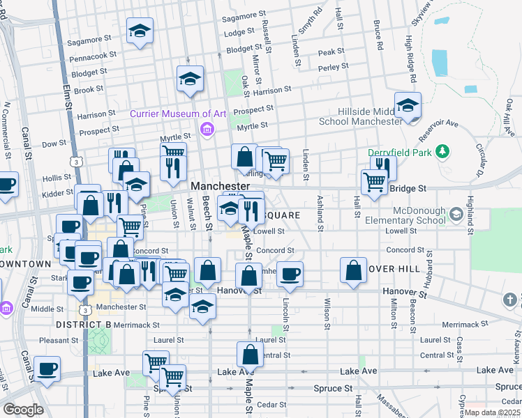 map of restaurants, bars, coffee shops, grocery stores, and more near in Manchester