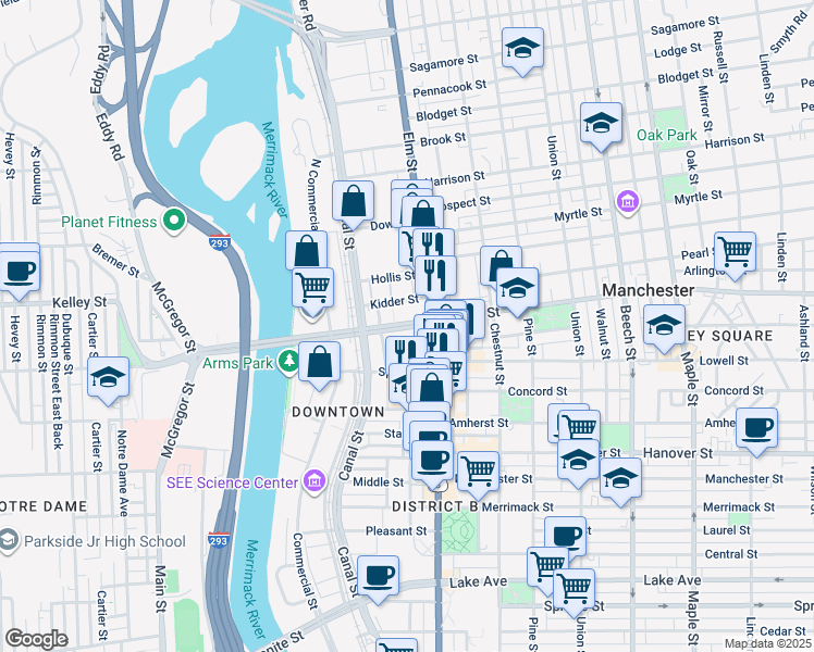 map of restaurants, bars, coffee shops, grocery stores, and more near 48 Bridge Street in Manchester