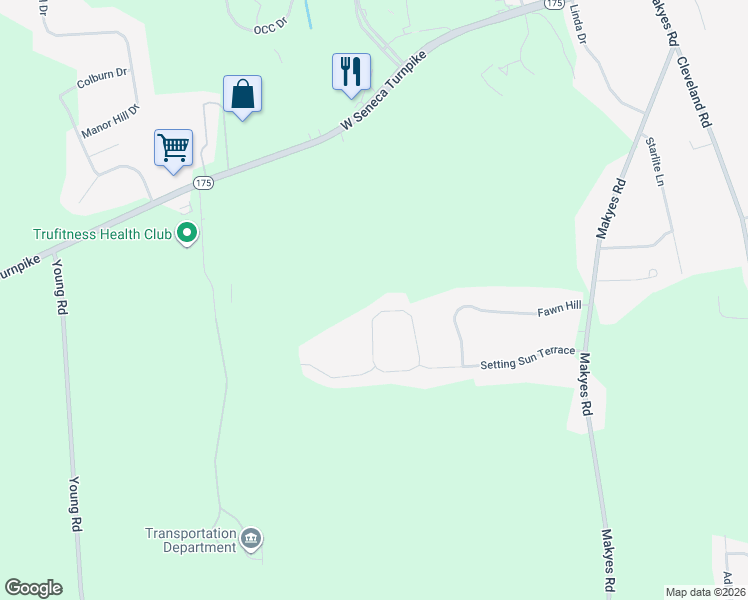map of restaurants, bars, coffee shops, grocery stores, and more near 4627 Natures Circle in Syracuse