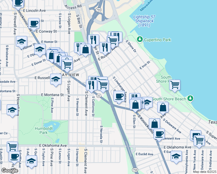 map of restaurants, bars, coffee shops, grocery stores, and more near 2657 South Fulton Street in Milwaukee