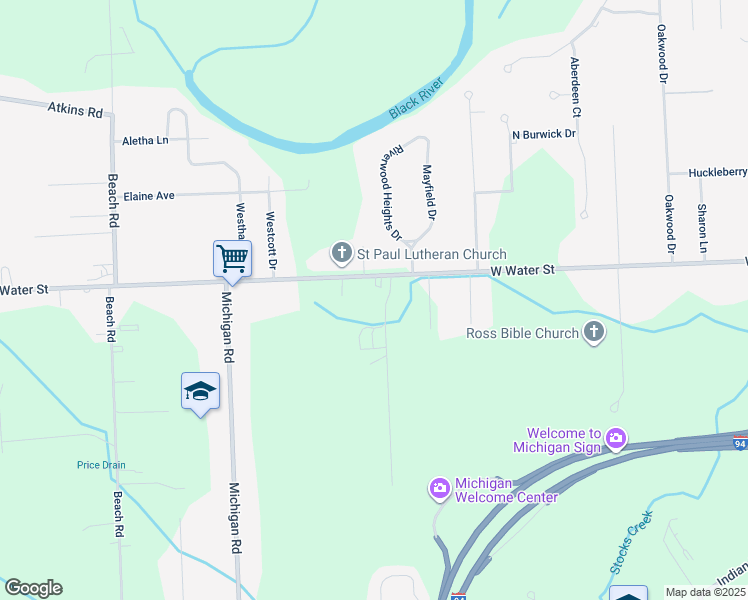 map of restaurants, bars, coffee shops, grocery stores, and more near 3741 West Water Street in Port Huron