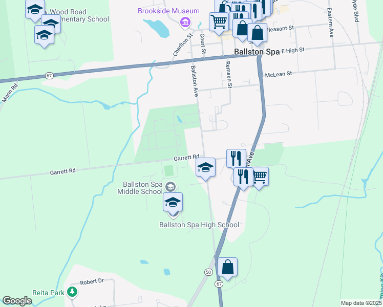 map of restaurants, bars, coffee shops, grocery stores, and more near 487 Garrett Road in Ballston Spa