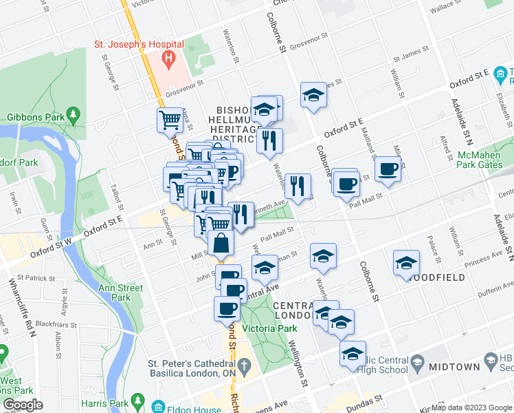 map of restaurants, bars, coffee shops, grocery stores, and more near 26 Kenneth Avenue in London