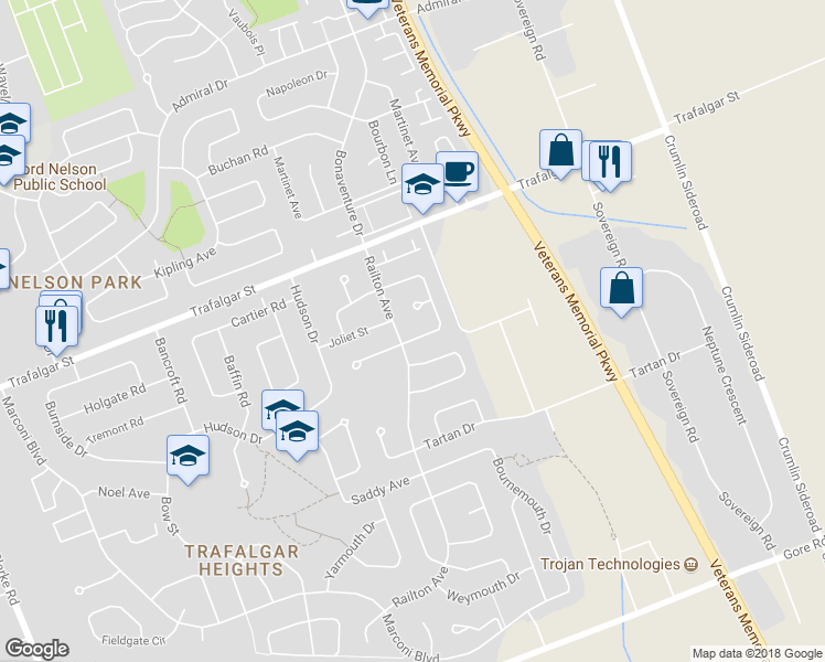 map of restaurants, bars, coffee shops, grocery stores, and more near 5 Sunrise Crescent in London