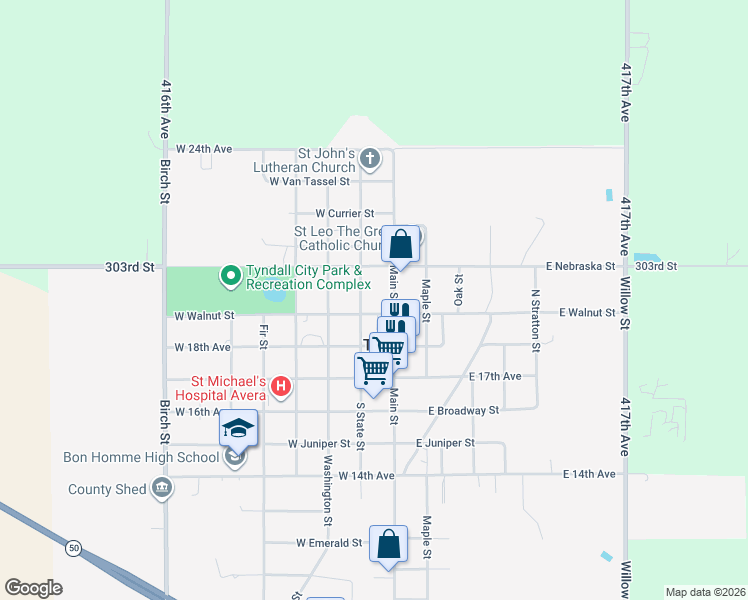 map of restaurants, bars, coffee shops, grocery stores, and more near 1905 Laurel Street in Tyndall