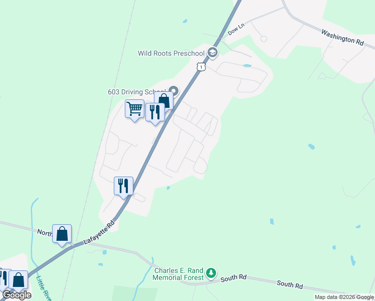 map of restaurants, bars, coffee shops, grocery stores, and more near 66 Oak Drive in North Hampton