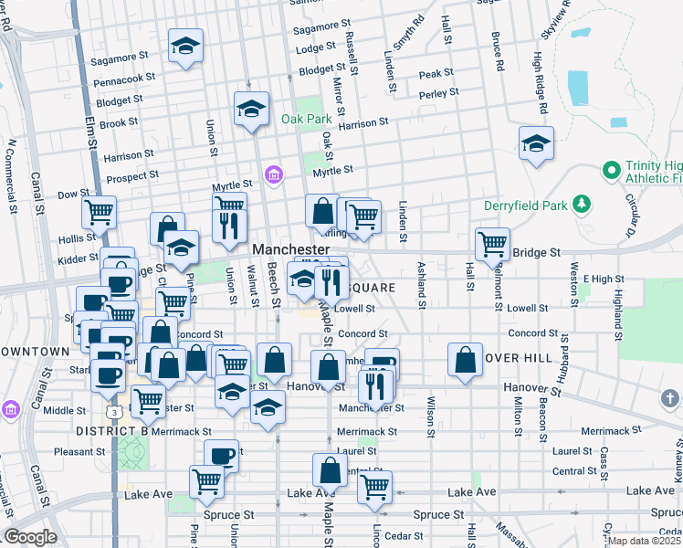 map of restaurants, bars, coffee shops, grocery stores, and more near in Manchester