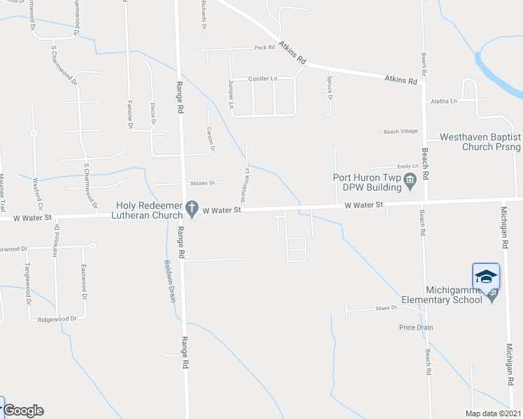 map of restaurants, bars, coffee shops, grocery stores, and more near 4347 West Water Street in Port Huron