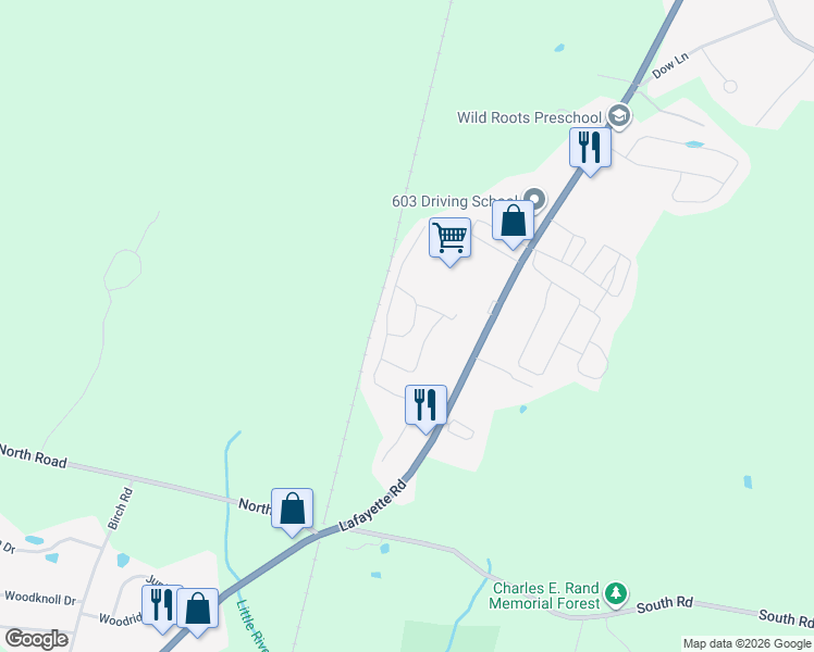 map of restaurants, bars, coffee shops, grocery stores, and more near 11 Limestone Way in North Hampton