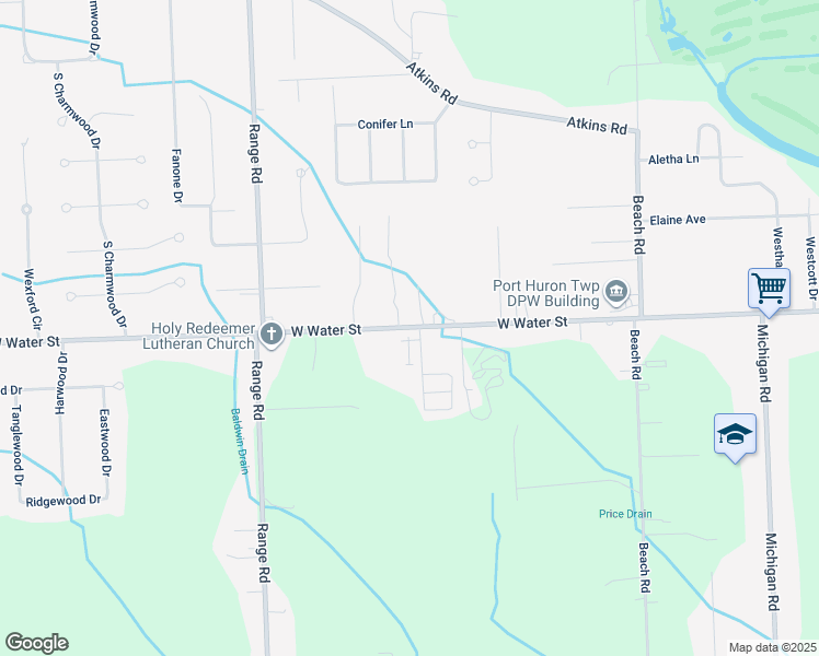 map of restaurants, bars, coffee shops, grocery stores, and more near 4379 West Water Street in Port Huron