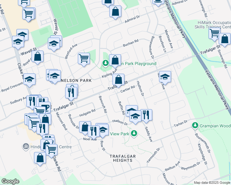 map of restaurants, bars, coffee shops, grocery stores, and more near 55 Cartier Road in London