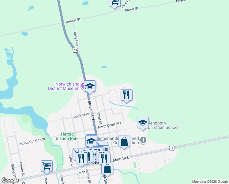 map of restaurants, bars, coffee shops, grocery stores, and more near 220 Poldon Drive in Norwich
