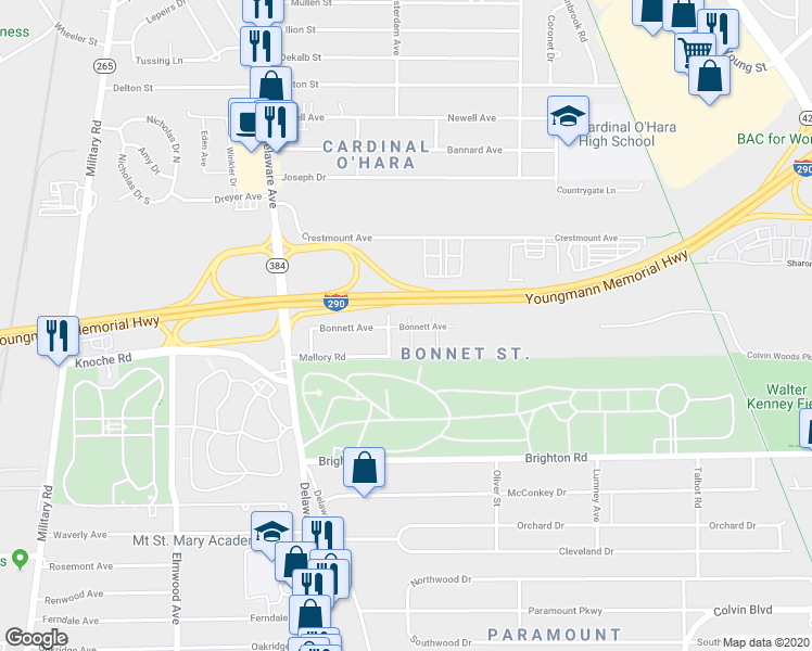 map of restaurants, bars, coffee shops, grocery stores, and more near 16 Concord Court in Tonawanda