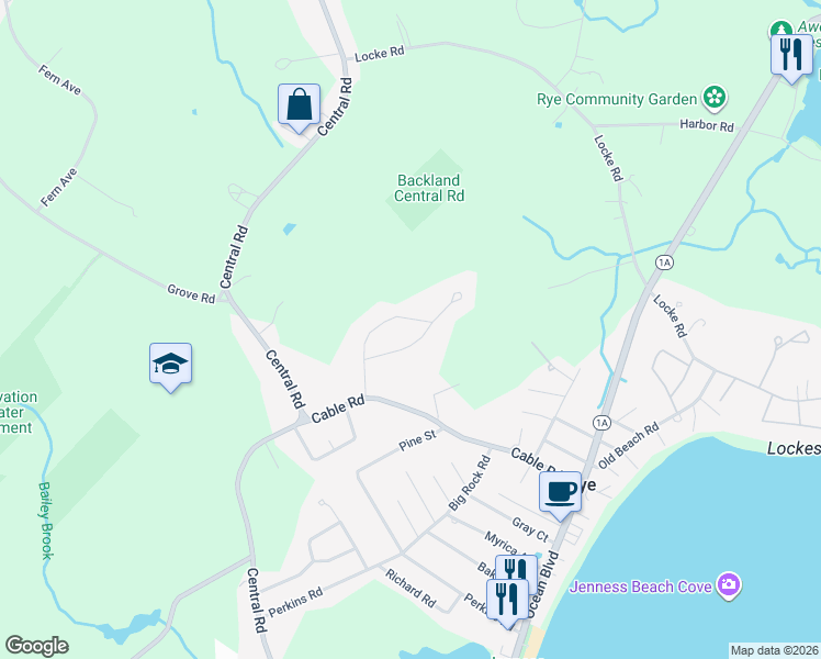 map of restaurants, bars, coffee shops, grocery stores, and more near 41 Fielding Way in Rye