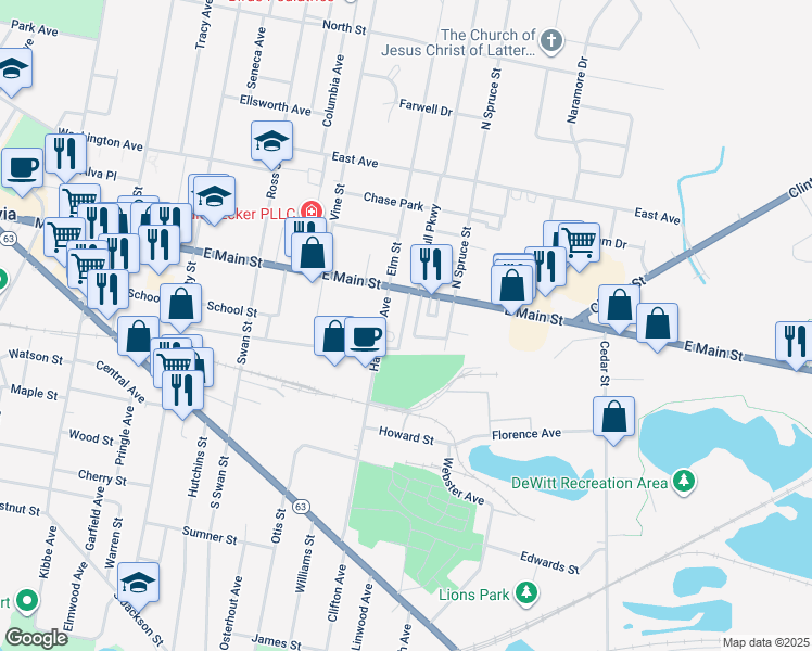 map of restaurants, bars, coffee shops, grocery stores, and more near 15 McKinley Avenue in Batavia
