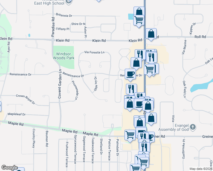 map of restaurants, bars, coffee shops, grocery stores, and more near 58 Haverford Lane in Buffalo