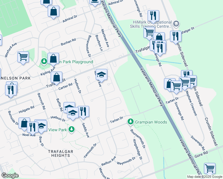 map of restaurants, bars, coffee shops, grocery stores, and more near 5 Sunrise Crescent in London
