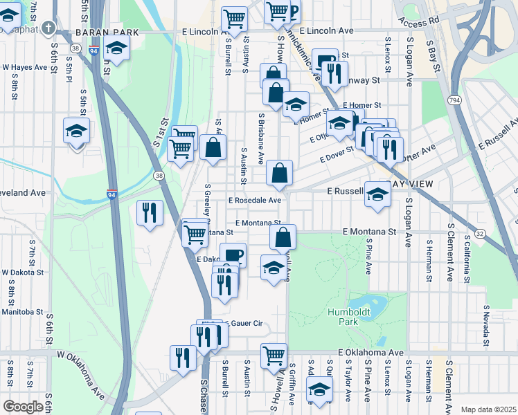map of restaurants, bars, coffee shops, grocery stores, and more near 328 East Montana Street in Milwaukee