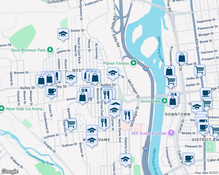 map of restaurants, bars, coffee shops, grocery stores, and more near 465 Cartier Street in Manchester