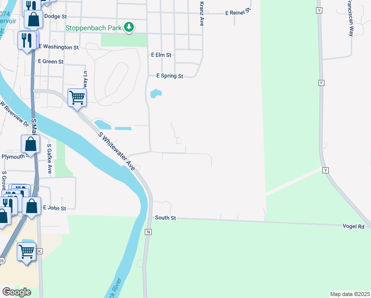 map of restaurants, bars, coffee shops, grocery stores, and more near 630 East Clancy Street in Jefferson