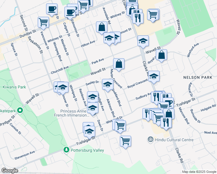 map of restaurants, bars, coffee shops, grocery stores, and more near 235 Goddard Boulevard in London