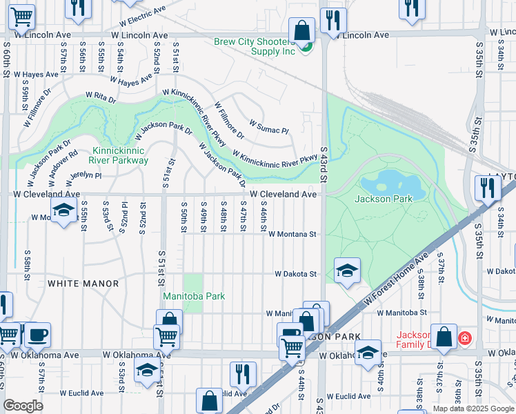 map of restaurants, bars, coffee shops, grocery stores, and more near 2751 South 46th Street in Milwaukee