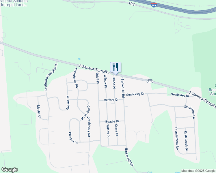 map of restaurants, bars, coffee shops, grocery stores, and more near 4611 Wilcox Place in Jamesville