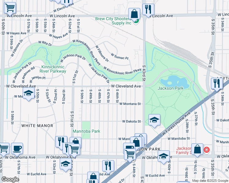 map of restaurants, bars, coffee shops, grocery stores, and more near 2751 South 46th Street in Milwaukee