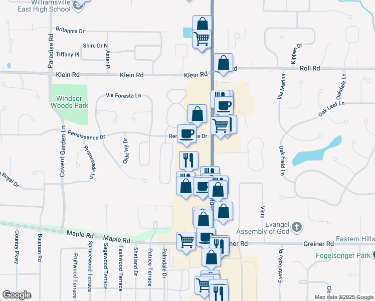 map of restaurants, bars, coffee shops, grocery stores, and more near 8290 Transit Road in Buffalo